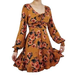 Free People Mustard Floral Mini Dress
